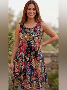 Wonen’s Black Floral Multicolor Swing Dress
